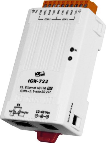 tGW-722 # Soros Modbus RTU/TCP Ethernet átjáró, 2x RS-232, PoE, ICP DAS