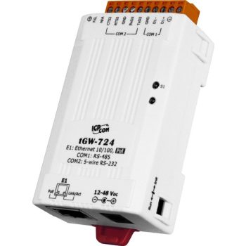   tGW-724 # Soros Modbus RTU/TCP Ethernet átjáró, 1x RS-232 és 1x-RS-485 port, PoE, ICP DAS
