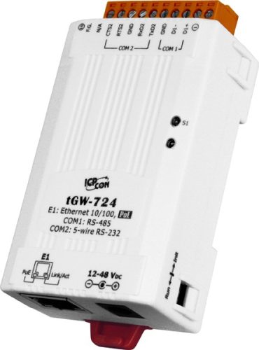 tGW-724 # Soros Modbus RTU/TCP Ethernet átjáró, 1x RS-232 és 1x-RS-485 port, PoE, ICP DAS