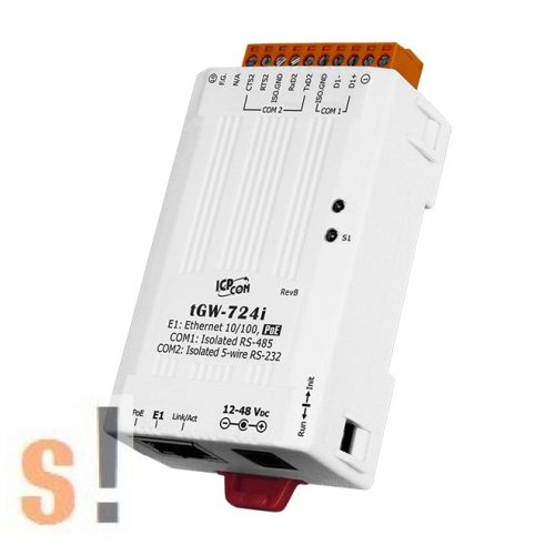 tGW-724i # Soros Modbus RTU/TCP Ethernet átjáró/ 1x RS-232 és 1x-RS-485 port/ PoE/szigetelt/ ICP DAS