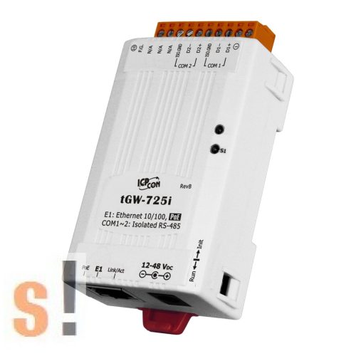 tGW-725i # Soros Modbus RTU/TCP Ethernet átjáró/ 2x RS-485 port/ PoE/ 2500 Vdc szigetelt, ICP DAS