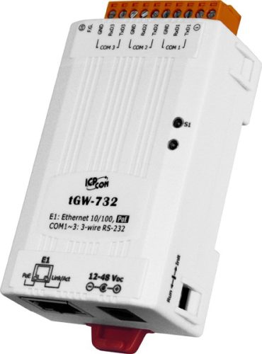 tGW-732 # Soros Modbus RTU/TCP Ethernet átjáró, 3x RS-232, PoE, ICP DAS