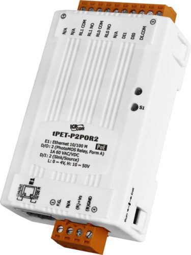 tPET-P2POR2 # PoE Ethernet I/O Module/tiny/Modbus TCP/2DI/2 PhotoMos, ICP DAS