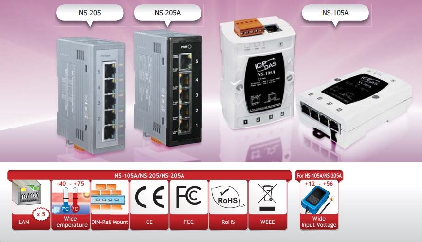 ICP DAS NS-205 NS-205A  NS-105 A 5 portos ipari Ethernet switch